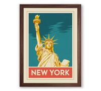 Postcard from New York Vintage Framed Wall Art Print A4 (29.7×21cm) Walnut, Wall Decor for Living Room, Bedroom, Office & Home, Ready to Hang, Art Gift