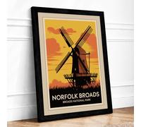 Postcard from Norfolk Broads Vintage Framed Wall Art Print A1 (84.1×59.4cm) Black, Wall Decor for Living Room, Bedroom, Office & Home, Ready to Hang, Art Gift