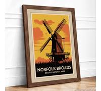 Postcard from Norfolk Broads Vintage Framed Wall Art Print A2 (59.4×42cm) Walnut, Wall Decor for Living Room, Bedroom, Office & Home, Ready to Hang, Art Gift