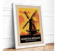 Postcard from Norfolk Broads Vintage Framed Wall Art Print A3 (42×29.7cm) White, Wall Decor for Living Room, Bedroom, Office & Home, Ready to Hang, Art Gift
