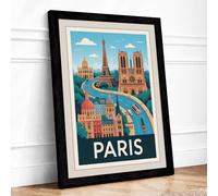 Postcard from Paris Vintage Framed Wall Art Print A3 Black