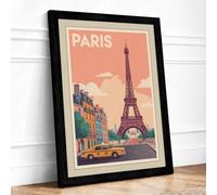 Postcard from Paris Vintage Framed Wall Art Print A3 Black
