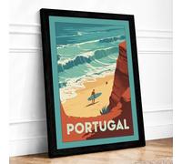 Postcard from Portugal Vintage Framed Wall Art Print A1 Black