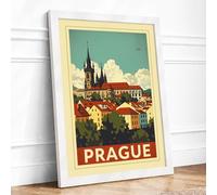 Postcard from Prague Vintage Framed Wall Art Print A1 (84.1×59.4cm) White, Wall Decor for Living Room, Bedroom, Office & Home, Ready to Hang, Art Gift
