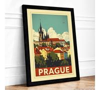 Postcard from Prague Vintage Framed Wall Art Print A2 (59.4×42cm) Black, Wall Decor for Living Room, Bedroom, Office & Home, Ready to Hang, Art Gift