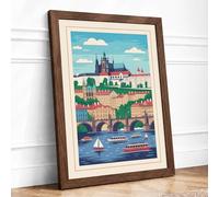 Postcard from Prague Vintage Framed Wall Art Print A2 (59.4×42cm) Walnut, Wall Decor for Living Room, Bedroom, Office & Home, Ready to Hang, Art Gift