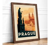 Postcard from Prague Vintage Framed Wall Art Print A2 (59.4×42cm) Walnut, Wall Decor for Living Room, Bedroom, Office & Home, Ready to Hang, Art Gift