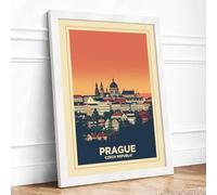 Postcard from Prague Vintage Framed Wall Art Print A2 (59.4×42cm) White, Wall Decor for Living Room, Bedroom, Office & Home, Ready to Hang, Art Gift