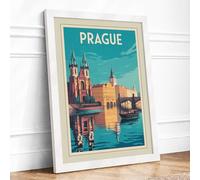 Postcard from Prague Vintage Framed Wall Art Print A2 (59.4×42cm) White, Wall Decor for Living Room, Bedroom, Office & Home, Ready to Hang, Art Gift