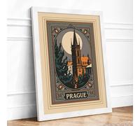 Postcard from Prague Vintage Framed Wall Art Print A2 (59.4×42cm) White, Wall Decor for Living Room, Bedroom, Office & Home, Ready to Hang, Art Gift