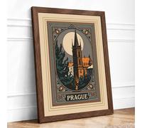 Postcard from Prague Vintage Framed Wall Art Print A4 (29.7×21cm) Walnut, Wall Decor for Living Room, Bedroom, Office & Home, Ready to Hang, Art Gift