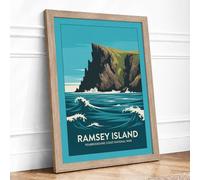 Postcard from Ramsey Island Vintage Framed Wall Art Print A1 (84.1×59.4cm) Oak, Wall Decor for Living Room, Bedroom, Office & Home, Ready to Hang, Art Gift
