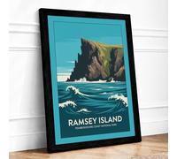 Postcard from Ramsey Island Vintage Framed Wall Art Print A2 (59.4×42cm) Black, Wall Decor for Living Room, Bedroom, Office & Home, Ready to Hang, Art Gift