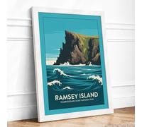 Postcard from Ramsey Island Vintage Framed Wall Art Print A2 (59.4×42cm) White, Wall Decor for Living Room, Bedroom, Office & Home, Ready to Hang, Art Gift