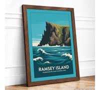 Postcard from Ramsey Island Vintage Framed Wall Art Print A3 (42×29.7cm) Walnut, Wall Decor for Living Room, Bedroom, Office & Home, Ready to Hang, Art Gift