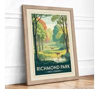 Postcard from Richmond Park Vintage Framed Wall Art Print A2 Oak