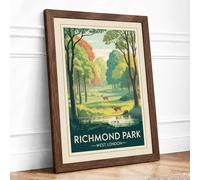 Postcard from Richmond Park Vintage Framed Wall Art Print A4 Walnut