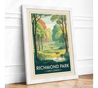Postcard from Richmond Park Vintage Framed Wall Art Print A4 White