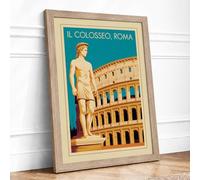 Postcard from Roma Vintage Framed Wall Art Print A3 (42×29.7cm) Oak, Wall Decor for Living Room, Bedroom, Office & Home, Ready to Hang, Art Gift