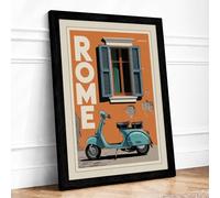 Postcard from Rome Retro Framed Wall Art Print A1 (84.1×59.4cm) Black, Wall Decor for Living Room, Bedroom, Office & Home, Ready to Hang, Art Gift