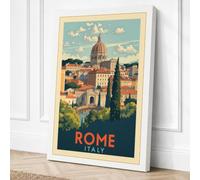 Postcard from Rome Vintage Canvas Wall Art Print 30x20 Inch