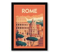 Postcard from Rome Vintage Framed Wall Art Print A1 (84.1×59.4cm) Black, Wall Decor for Living Room, Bedroom, Office & Home, Ready to Hang, Art Gift