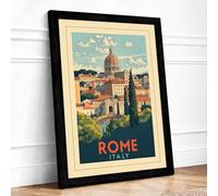 Postcard from Rome Vintage Framed Wall Art Print A2 (59.4×42cm) Black, Wall Decor for Living Room, Bedroom, Office & Home, Ready to Hang, Art Gift