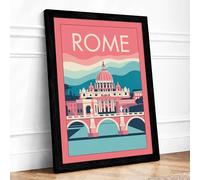Postcard from Rome Vintage Framed Wall Art Print A3 (42×29.7cm) Black, Wall Decor for Living Room, Bedroom, Office & Home, Ready to Hang, Art Gift