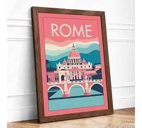 Postcard from Rome Vintage Framed Wall Art Print A3 (42×29.7cm) Walnut, Wall Decor for Living Room, Bedroom, Office & Home, Ready to Hang, Art Gift
