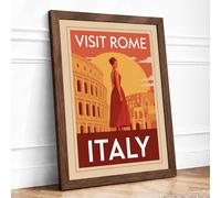 Postcard from Rome Vintage Framed Wall Art Print A4 (29.7×21cm) Walnut, Wall Decor for Living Room, Bedroom, Office & Home, Ready to Hang, Art Gift
