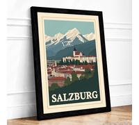 Postcard from Salzburg Vintage Framed Wall Art Print A3 Black
