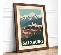 Postcard from Salzburg Vintage Framed Wall Art Print A3 Walnut