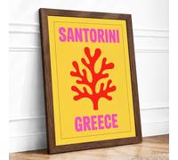 Postcard from Santorini Retro Framed Wall Art Print A3 (42×29.7cm) Walnut, Wall Decor for Living Room, Bedroom, Office & Home, Ready to Hang, Art Gift