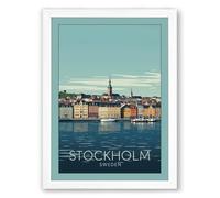 Postcard from Stockholm Vintage Framed Wall Art Print A1 (84.1×59.4cm) White, Wall Decor for Living Room, Bedroom, Office & Home, Ready to Hang, Art Gift