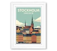 Postcard from Stockholm Vintage Framed Wall Art Print A2 (59.4×42cm) White, Wall Decor for Living Room, Bedroom, Office & Home, Ready to Hang, Art Gift
