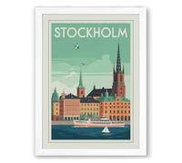 Postcard from Stockholm Vintage Framed Wall Art Print A4 (29.7×21cm) White, Wall Decor for Living Room, Bedroom, Office & Home, Ready to Hang, Art Gift