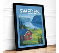 Postcard from Sweden Vintage Framed Wall Art Print A2 Black
