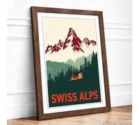 Postcard from Swiss Alps Vintage Framed Wall Art Print A1 (84.1×59.4cm) Walnut, Wall Decor for Living Room, Bedroom, Office & Home, Ready to Hang, Art Gift
