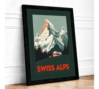 Postcard from Swiss Alps Vintage Framed Wall Art Print A4 (29.7×21cm) Black, Wall Decor for Living Room, Bedroom, Office & Home, Ready to Hang, Art Gift