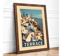 Postcard from Terrace Vintage Framed Wall Art Print A1 (84.1×59.4cm) Walnut, Wall Decor for Living Room, Bedroom, Office & Home, Ready to Hang, Art Gift