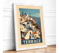 Postcard from Terrace Vintage Framed Wall Art Print A1 (84.1×59.4cm) White, Wall Decor for Living Room, Bedroom, Office & Home, Ready to Hang, Art Gift