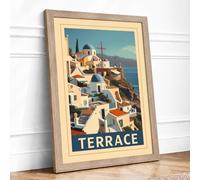 Postcard from Terrace Vintage Framed Wall Art Print A2 (59.4×42cm) Oak, Wall Decor for Living Room, Bedroom, Office & Home, Ready to Hang, Art Gift