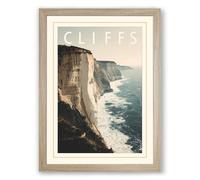 Postcard from the Cliffs Vintage Framed Wall Art Print A1 (84.1×59.4cm) Oak, Wall Decor for Living Room, Bedroom, Office & Home, Ready to Hang, Art Gift
