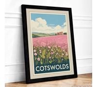 Postcard from the Cotswolds Vintage Framed Wall Art Print A3 (42×29.7cm) Black, Wall Decor for Living Room, Bedroom, Office & Home, Ready to Hang, Art Gift