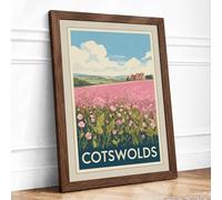 Postcard from the Cotswolds Vintage Framed Wall Art Print A3 Walnut