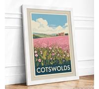 Postcard from the Cotswolds Vintage Framed Wall Art Print A4 (29.7×21cm) White, Wall Decor for Living Room, Bedroom, Office & Home, Ready to Hang, Art Gift