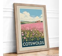 Postcard from the Cotswolds Vintage Framed Wall Art Print A4 Oak