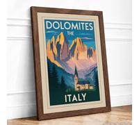 Postcard from the Dolomites Vintage Framed Wall Art Print A4 Walnut