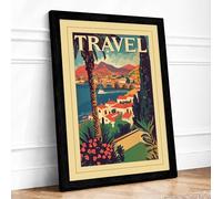 Postcard from the Mediterranean Vintage Framed Wall Art Print A1 (84.1×59.4cm) Black, Wall Decor for Living Room, Bedroom, Office & Home, Ready to Hang, Art Gift