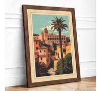 Postcard from the Mediterranean Vintage Framed Wall Art Print A3 Walnut